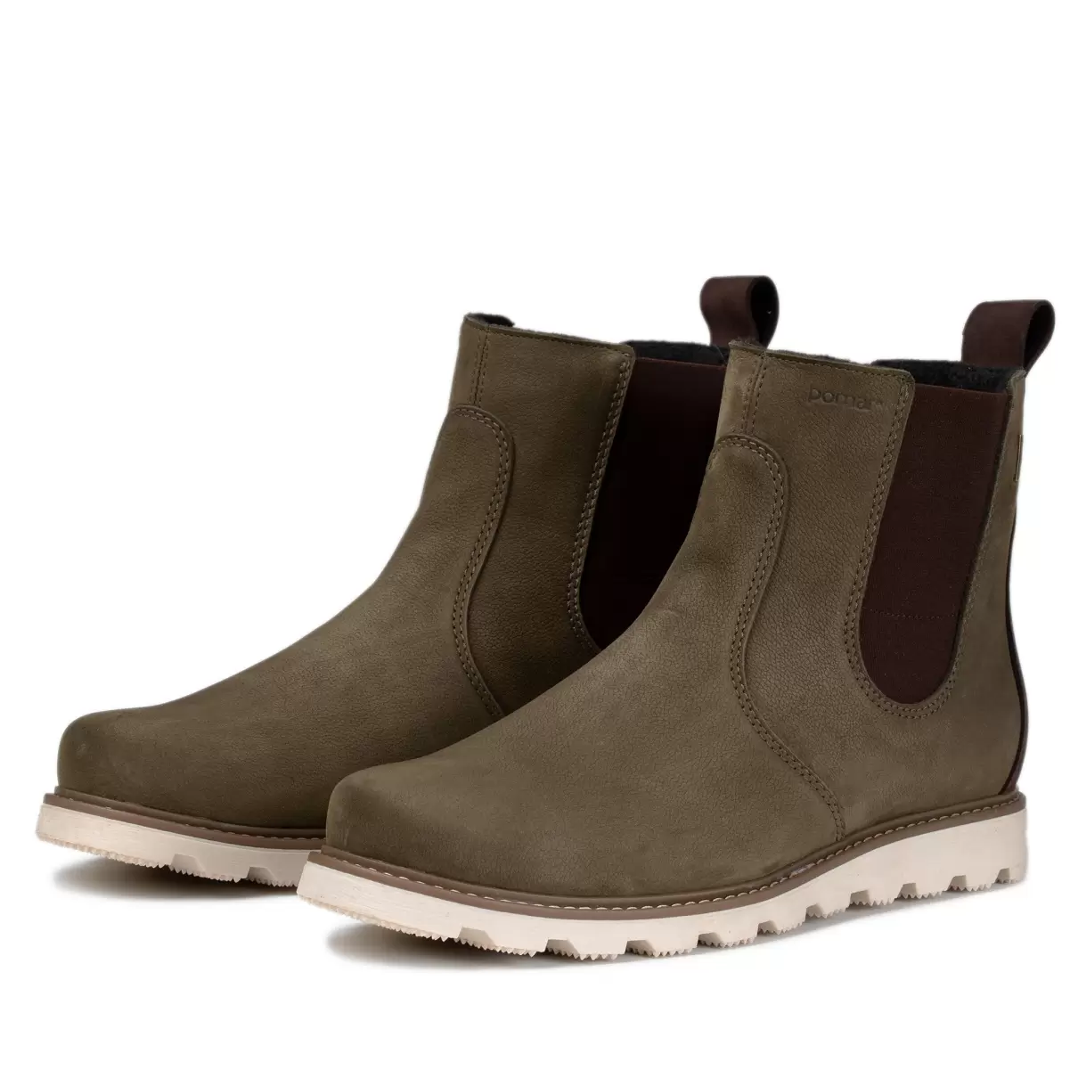 Raja Men's Gore-Tex® Chelsea Boots Pomarfin Oy Ankle Boots Men Olive Green Nubuck/Wht.sole - 2