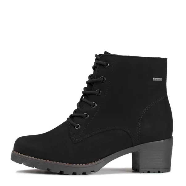Women Lace-Up Pomarfin Oy Black Micro Suede (Black Sole) Heisi Women's Vegan Gore-Tex® Heeled Boots